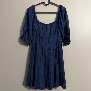 Altar'd State Empire Dress Navy Tie Milkmaid Coquette Prairie Cottagecore M NWT